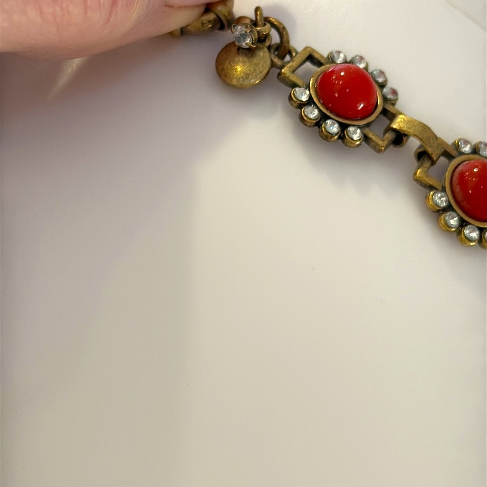 J Crew Crystal Orange Bubble Stone Burst Statement Necklace Antique Gold 18” - Picture 4 of 9